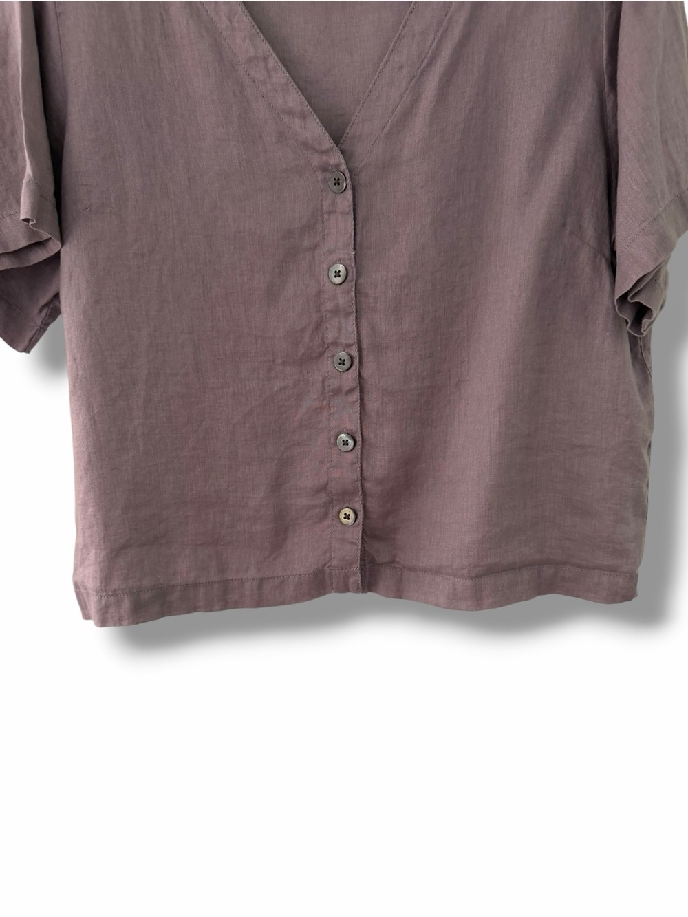 Garnet Hill Lavender V-Neck Short-Sleeve Linen Button Front Top - Picture 5 of 10